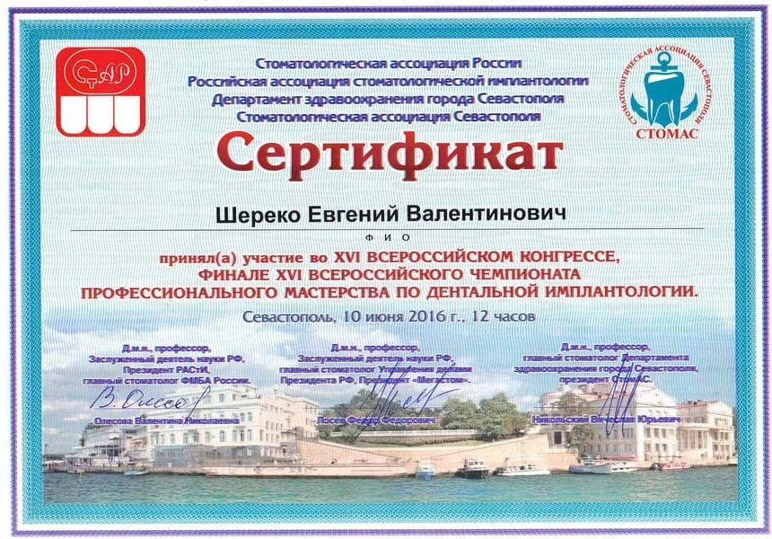 Сертификат Шереко Е.В 10.06.2016