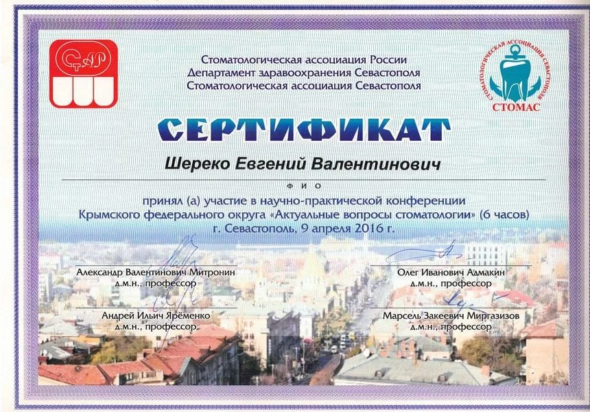 Сертификат Шереко Е.В 9.04.2016
